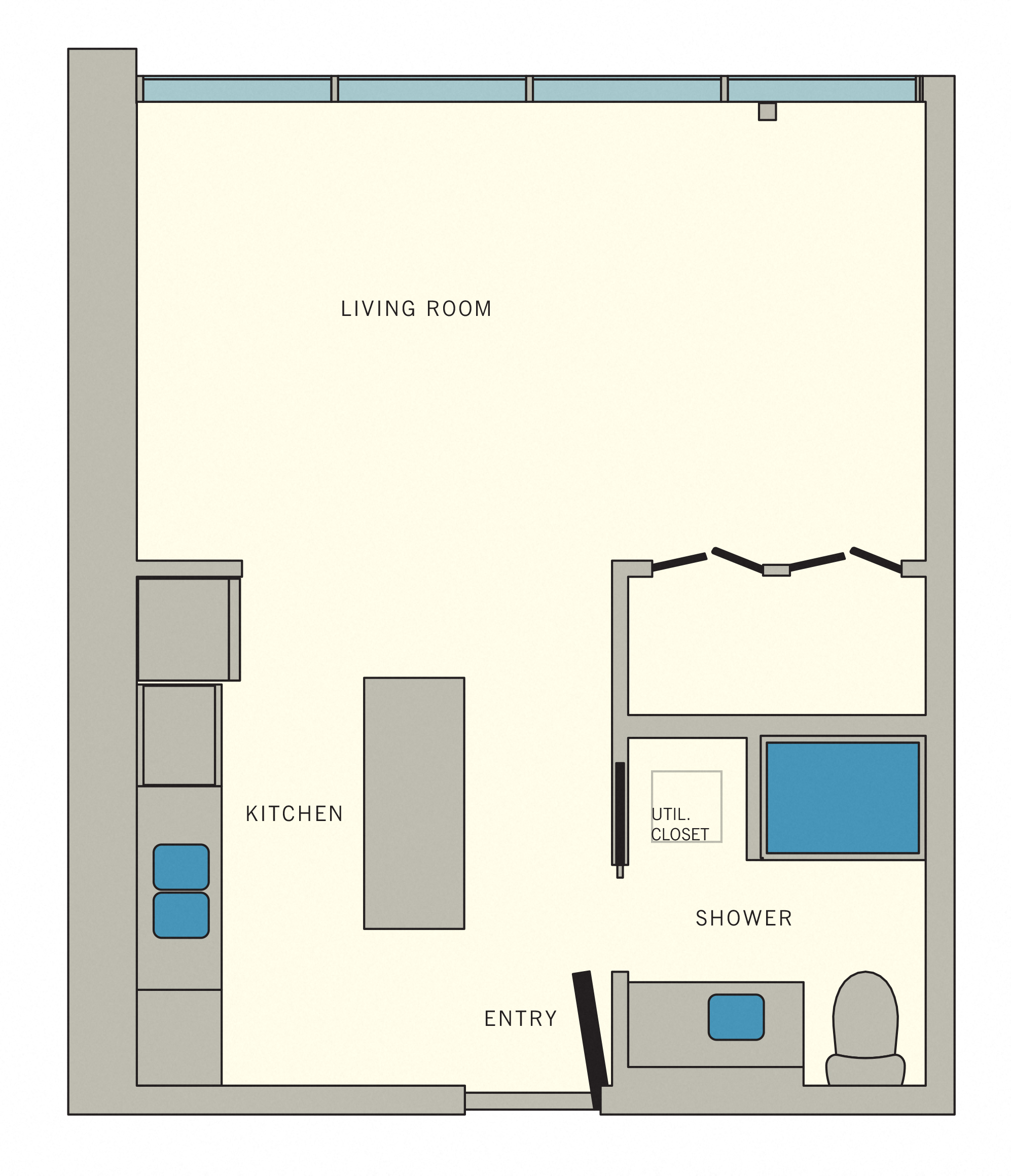 Floor plan for studio, 1 bath, 506 sqft